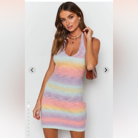 SOLD Beginning Boutique Cloud Nine Halter Mini Dress Rainbow - Picture 6 of 13